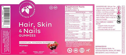 Mountain Meadow Herbs Hair, Skin and Nails Gummies - Essential Daily Support for Lush Hair, Strong Nails, and Radiant Skin with Biotin-Infused Gummies (60 ct)