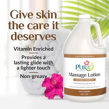 Coconut Therapy Massage Lotion, {Physical Therapy Coconut Lotion, Professional Deep Tissue Therapy, Pura Wellness Vitamin Therapy Lotion, Unscented Lotion for Physical Therapy Recovery, 128oz