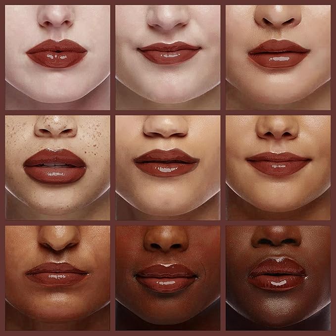 Lip Oil, Hydrating Lip Gloss Tinted Lip Balm Transparent Lip Care, Big Brush Head Glitter Shine, Long Lasting Nourishing Non-sticky Fresh Texture, Chocolate Brown