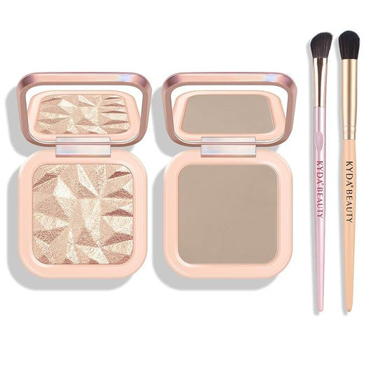 KYDA Highlighter Contour Palette Kit, Glossy Face Illuminator & Taupe
