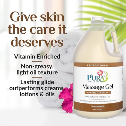 Coconut Therapy Massage Gel, Pura Wellness Massage Gel, Professional Deep Tissue Therapy, Coconut Massage, Massage Gel for Physical Therapy, Unscented Gel for Physical Therapy Recovery, 128oz