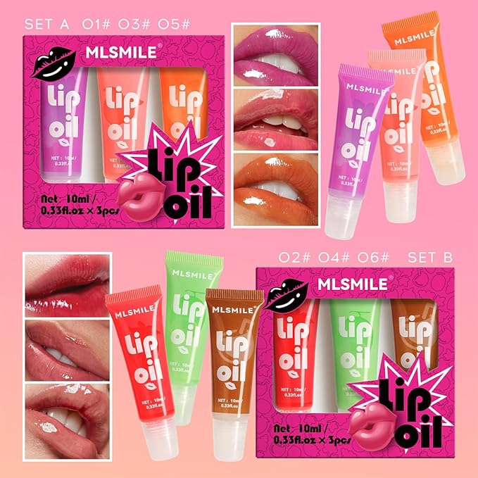 6PCS Fruit Flavored Lip Gloss Set,Long Lasting Moisturizing Nourishing Tinted Lip Oil,Soft Smooth Hydrating Lipstick Lip Gloss,Lip Treatment for Dry Cracked Lips Tinted Lip Balm