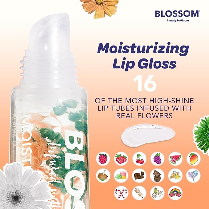 Blossom Scented Moisturizing Lip Gloss Tubes, Infused with Real Flowers, 0.3 fl. oz/9ml, Sugar Cookie