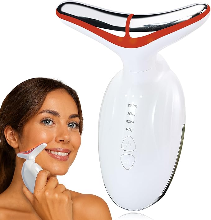 GUGUG 7 Color Multi-Function Face Massager for Face, Neck, Arms and Legs with Heat, Vibration and Relaxing Facial Massager - White