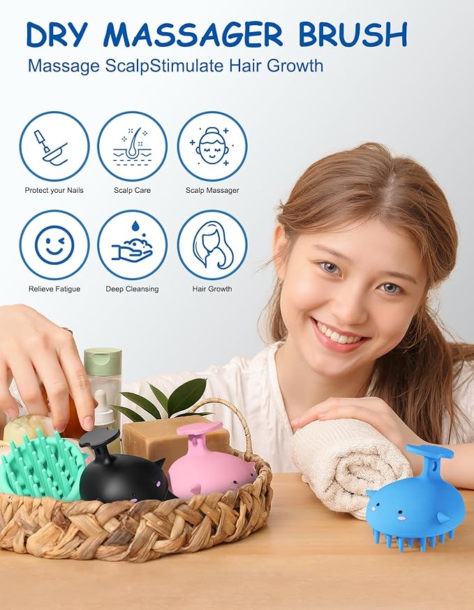 Scalp Massager Hair Growth Shampoo Brush, Silicone Scalp Scrubber Shower Scalp Brush for Hair, Head Massager Scalp Exfoliator for Dandruff Removal, Wet Dry Scalp Massage Tool for Hair Care, Blue