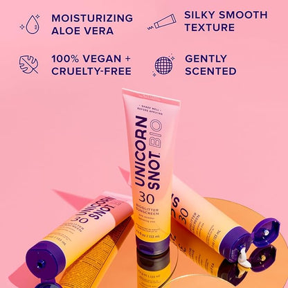 Unicorn Snot Glitter Sunscreen Lotion - SPF 30 Shimmer Sunscreen for Face & Body Glow - UVA/UVB Protection - Water Resistant, Cruelty Free Sunscreen - Made in USA - Rose Gold Shimmer