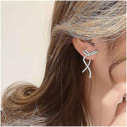 Vintage Crystal Bow Earrings Rhinestone Bow
