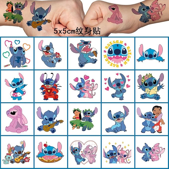 40pcs Stitch Temporary Tattoos Stickers for Kids,Birthday Party Girl Adult