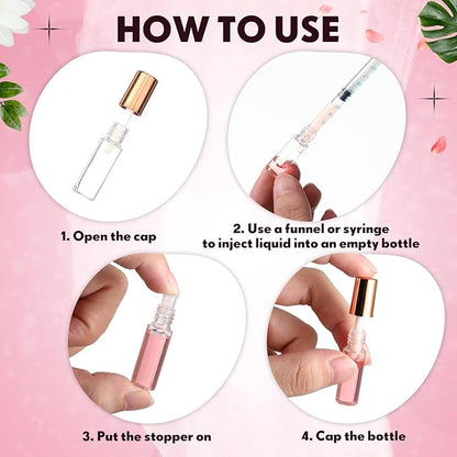 Jinei 150 Pcs Clear Empty Lip Balm Bottles 1.2ml Mini Lip Gloss Tubes, Refillable Lipstick Containers Transparent Plastic Clear Lipstick Tubes for Girl Women DIY Makeup Lip Sample Travel (Rose Gold)