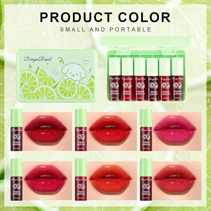 Lip Tint Korean Stain Set, 6 Colors Watery Lip Stain, Plumping Lip Gloss Mini Liquid Lipstick Long Lasting Waterproof Easy Apply Vivid Color