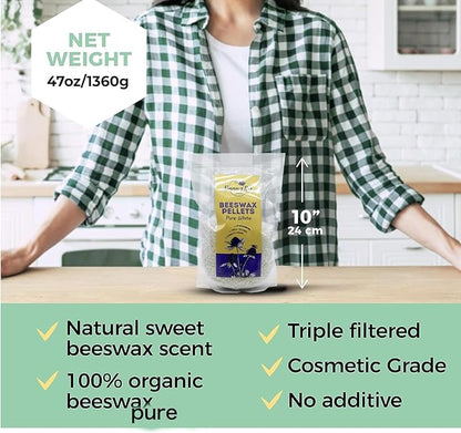 HUNNYBEE Beeswax Pellets 3LB, 100% Pure lbs)