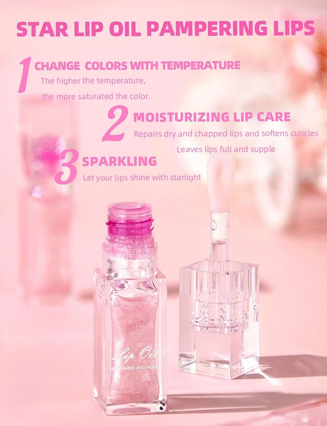 MAEPEOR Changing Lip Gloss 7 Colors Moisturizing Non-sticky Lip Oil Gloss Nourishing Shiny Glossy Lipgloss for Lip Care and Dry Lip (Color 00)