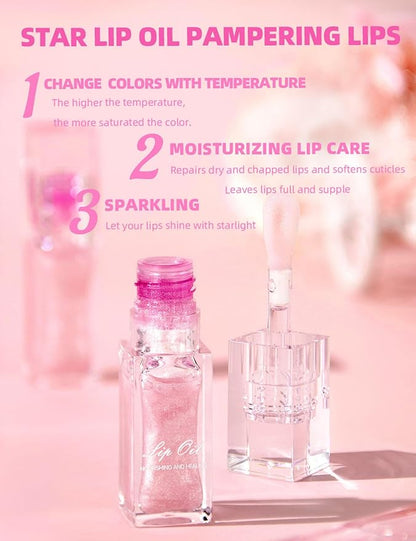 MAEPEOR Changing Lip Gloss 7 Colors Moisturizing Non-sticky Lip Oil Gloss Nourishing Shiny Glossy Lipgloss for Lip Care and Dry Lip (Color 00)