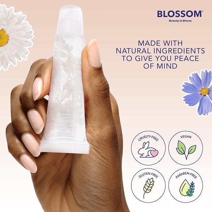 Blossom Scented Moisturizing Lip Gloss Tubes, Infused with Real Flowers, 0.3 fl. oz/9ml, Coconut Macaroon