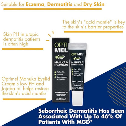 Optimel® Manuka+® Eyelid Cream, with Manuka Honey & Jojoba Oil, Restores Skin's Natural Structure, Soothes Flaky, Dry Skin - Ideal for Blepharitis, MGD, Seborrheic Dermatitis, Rosacea, & Eczema, 15g
