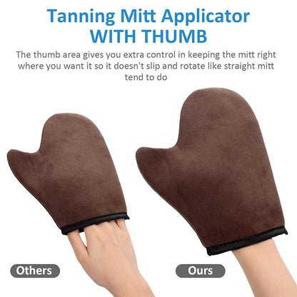 5 Pieces Self Tanning Mitt Applicator Kit, Includes Exfoliating Glove, Tanning Mitt, Mini Face Mitt, Back Lotion Applicator with Self Tanner Brush Large Flat Top Makeup Brush (Brown)