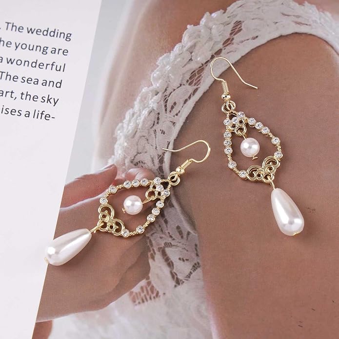 Vintage Crystal Pearl Drop Earrings Teardrop