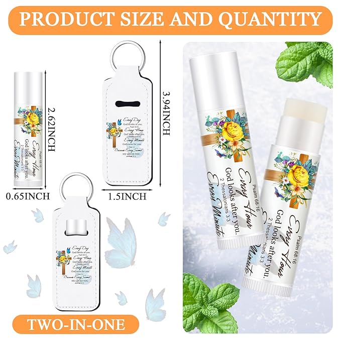 18 Sets Christian Inspiration Gift Lip Balm Bulk and Lipstick Holder Keychains Set Bible Verse Gift for Women Teacher Mom Church Favors(Everyday)