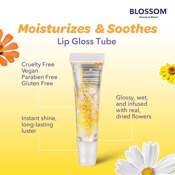 Blossom Scented Moisturizing Lip Gloss Tubes, Infused with Real Flowers, 0.3 fl. oz/9ml, Mango