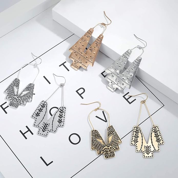 Zealmer Gold Geometric Earrings Statement Vintage