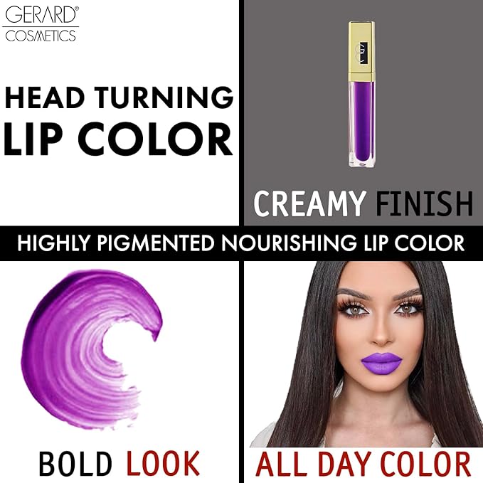 Gerard Cosmetics Color Your Smile Lip Gloss Eggplant | Super Pigmented Bright Purple Lip Gloss with LED Light and Mirror | Shiny Finish | Hydrating Purple Lipstick