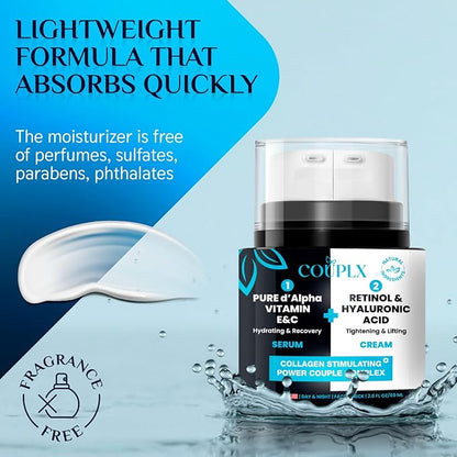 2-in-1 Collagen Booster, Retinol & Hyaluronic Acid Cream & Serum, Anti-Aging, Lifting Skin-Tightening Moisturizer for Men & Women, Neck and Décolleté, Made in USA Daily Moisturizer Face Cream, 2.0 oz