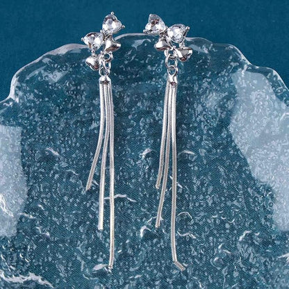 Vintage Crystal Bow Chain Drop Earrings Rhinestone Heart