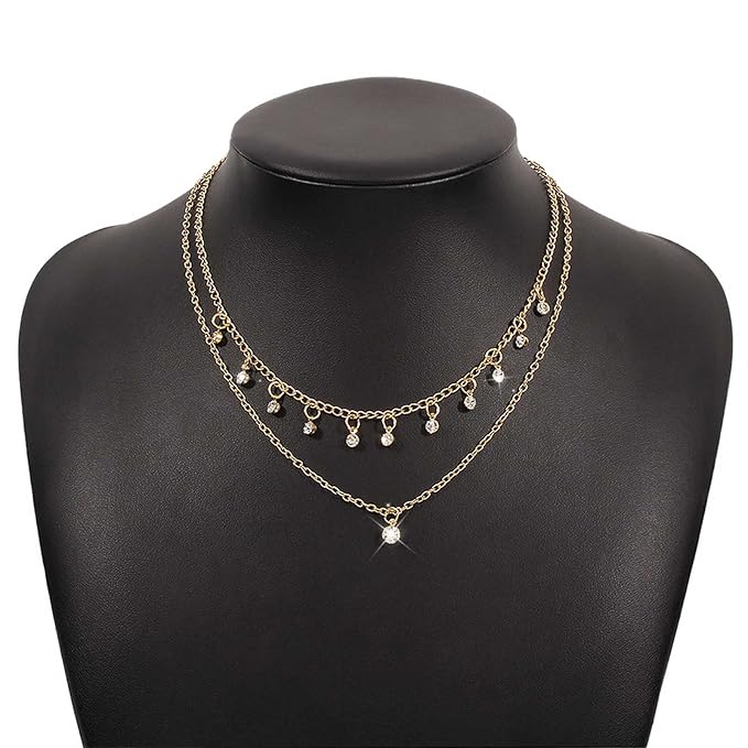 Boho Layered Gold Choker Necklace Crystal