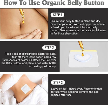 20Pcs Castor Oil Pack Wrap in Belly Button for Liver Detox, Highly Absorbent Self-Adhesive Castor Oil Wrap Organic Cotton, Anti-Seepage(Oil Not Included)
