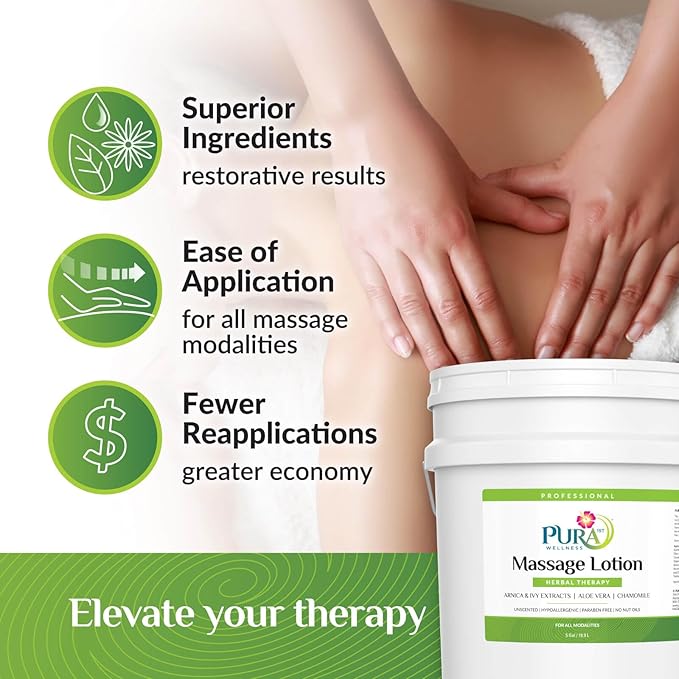 Herbal 5 Gallon Massage Lotion, Hypoallergenic Formula for Muscle Relief, Professional Deep Tissue, Skin Hydrating, Unscented for Physical Therapy Recovery, Therapeutic