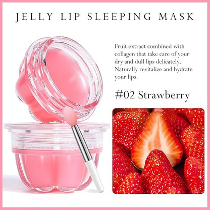 2Pc Jelly Lip Mask Overnight,Fruity Strawberry Collagen-Strawberry
