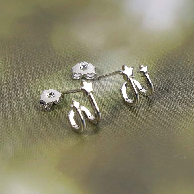 Star Spiral Hoop Earrings Silver Star