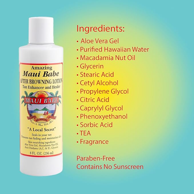 Maui Babe Browning Lotion 8oz & Maui Babe After Browning Lotion 8oz (9 Pc Deluxe Maui Babe Package) Outdoor Tanner & After Sun Enhancer Lotion Kit with Tanning Mitts, Travel Bottle, Draw String Bag &