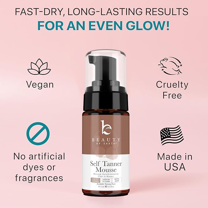 Self Tanner Tanning Mousse Kit - USA Made with Natural & Organic Ingredients, Self Tanner Mousse and Mitt, Self Tan Kit, Fake Tan Tanning Foam, Fair to Medium Sunless Tanner, Self Tanners Best Sellers