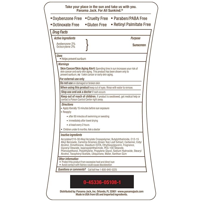 Panama Jack Sunscreen Tanning Lotion - SPF 8, PABA, Paraben, Gluten & Cruelty Free, Antioxidant Moisturizing Formula, Water Resistant (80 Minutes), 6 FL OZ