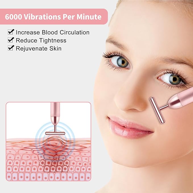 2 Pack T Shape Face Massager Beauty Bar Golden & Pink Facial Massager, Portable Electric Vibration Face Neck Body Massager for Firming Lifting Anti Aging Skin Tightening Wrinkle Reducing