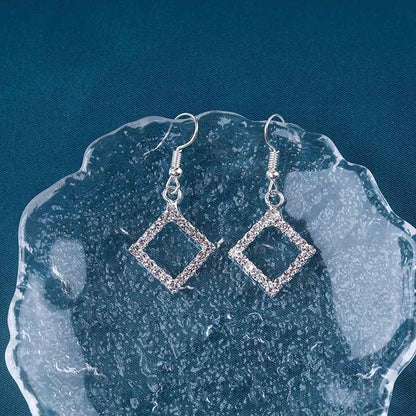 Vintage Crystal Square Drop Earrings Rhinestone