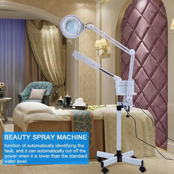 GOTOTOP Facial Steamer with Magnifying Lamp 3In1 Uv Facial Steamer Cold Light Led 5X Magnifier Floor Lamp 800W for Salon Spa Beauty,White