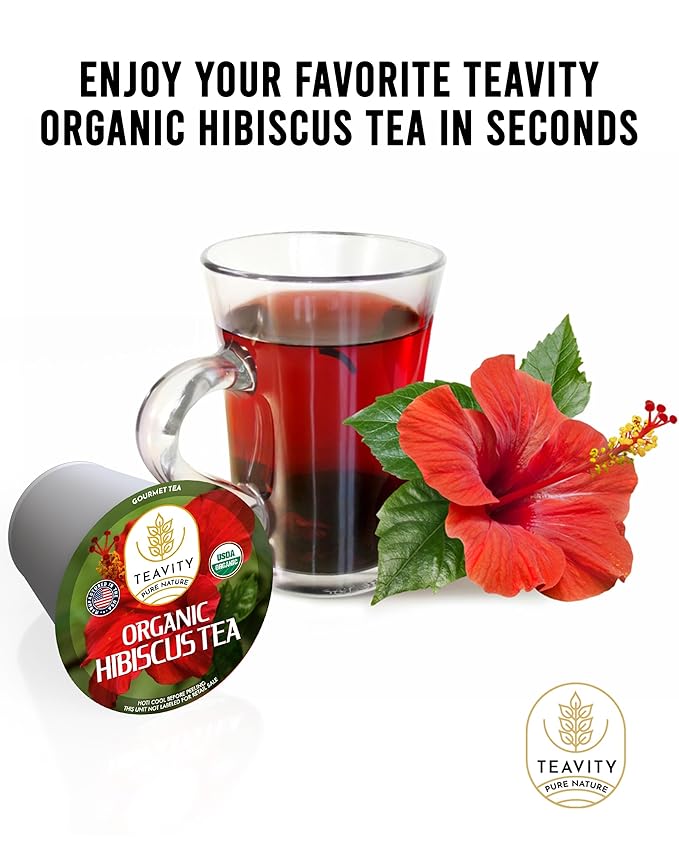 Organic Hibiscus Sabdariffa Tea Organic Naturally Decaf Tea Pods for Keurig by Teavity (36 Tea Pods)