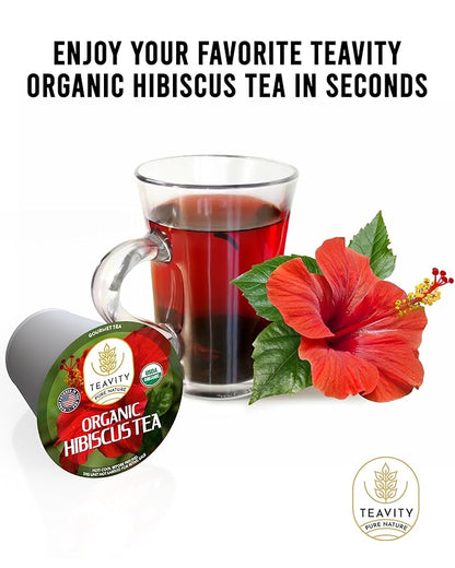 Organic Hibiscus Sabdariffa Tea Organic Naturally Decaf Tea Pods for Keurig by Teavity (36 Tea Pods)