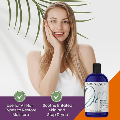 Dr Joe Lab Squalane Oil Pure Plant Derived Refined Cold Pressed Squalene From Olives Vegan Undiluted Bulk Carrier Oil for Face Skin Hair Body Cosmetics Natural Cleanser Moisturizer (16 oz)