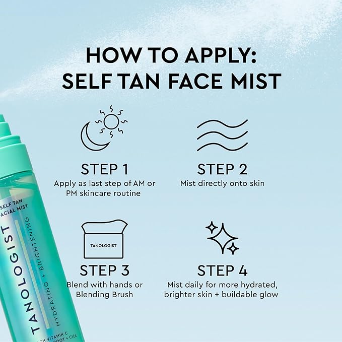 Tanologist Self Tan Hydrating & Brightening Face Mist - 100ml Tanologist Self Tan Face Mist - Gradual Self Tanner for Face - Bronzing Mist