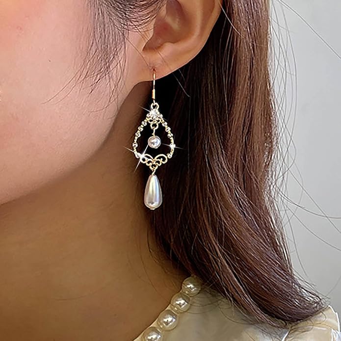 Vintage Crystal Pearl Drop Earrings Teardrop