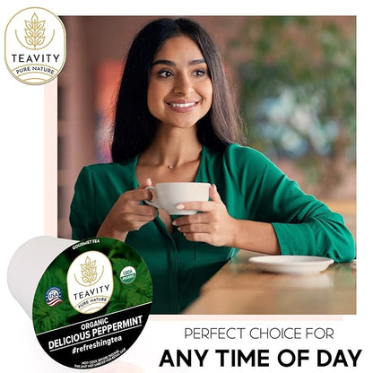 Organic Peppermint Tea Pods for Keurig - Decaf Tea - by Teavity (36 Tea Pods)