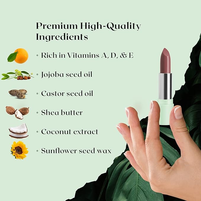 Vegan Lipstick (Rosewood) - Sensational One-Stroke Long Lasting Lipstick from Natural Oils & Butters Full-Coverage Lip Color with Shea Butter & Coconut Extact - Premium Hydrating Lipsticks
