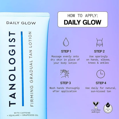 Tanologist Firming Daily Glow - Fair/Medium - Toning & Firming Gradual Tan Lotion - Natural, Sun Kissed Glow - Daily Tanning Lotion with Caffeine, Squalane & Grapeseed Oil - 8.45 fl oz