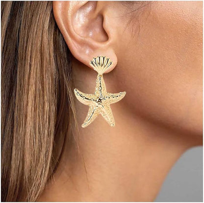Vintage Starfish Dangle Earrings Starfish Drop Earrings Gold