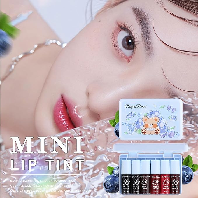 6 Colors Lip Tint Stain Set,Korean Lip Gloss Watery Lip Stain,Plumping Lip Gloss Mini Liquid Multi-use Lip & Cheek Tint Moisturizing,Long-lasting Waterproof Non-Sticky Cup Lip Makeup
