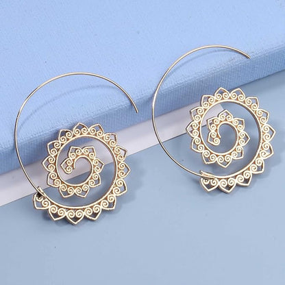 Bohemia Mandala Spiral Earrings Gold Vortex Gear Earrings