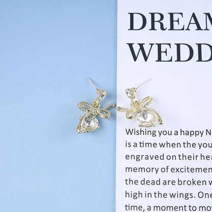 Vintage Rhinestone Bow Drop Earrings Gold